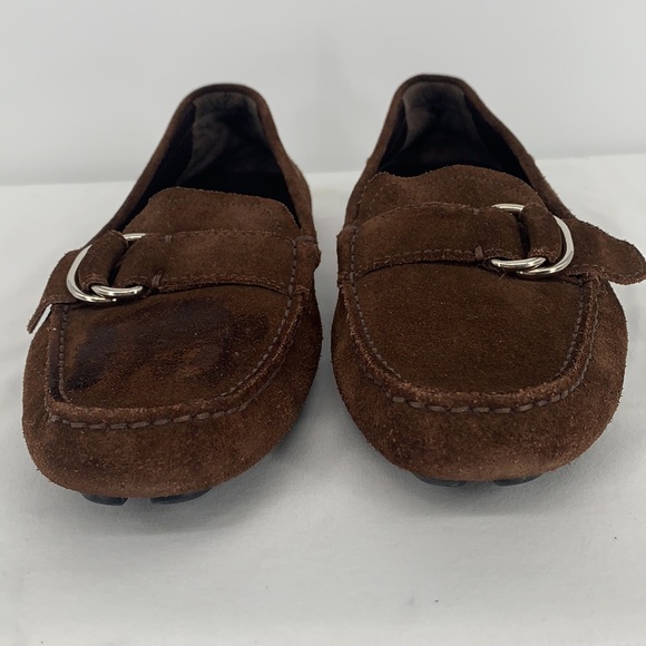 Prada Brown Suede Driving Loafers with Buckled Vamp Sz 40 or US Sz 9 - Picture 2 of 12